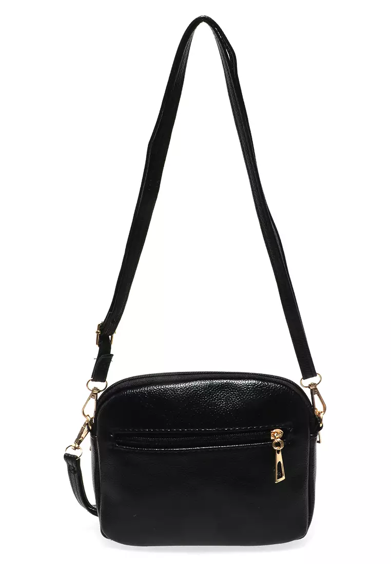 Werlyn Tas Selempang Wanita Plain Casual Large Storage Material Leather Kulit ORIGINAL - Black