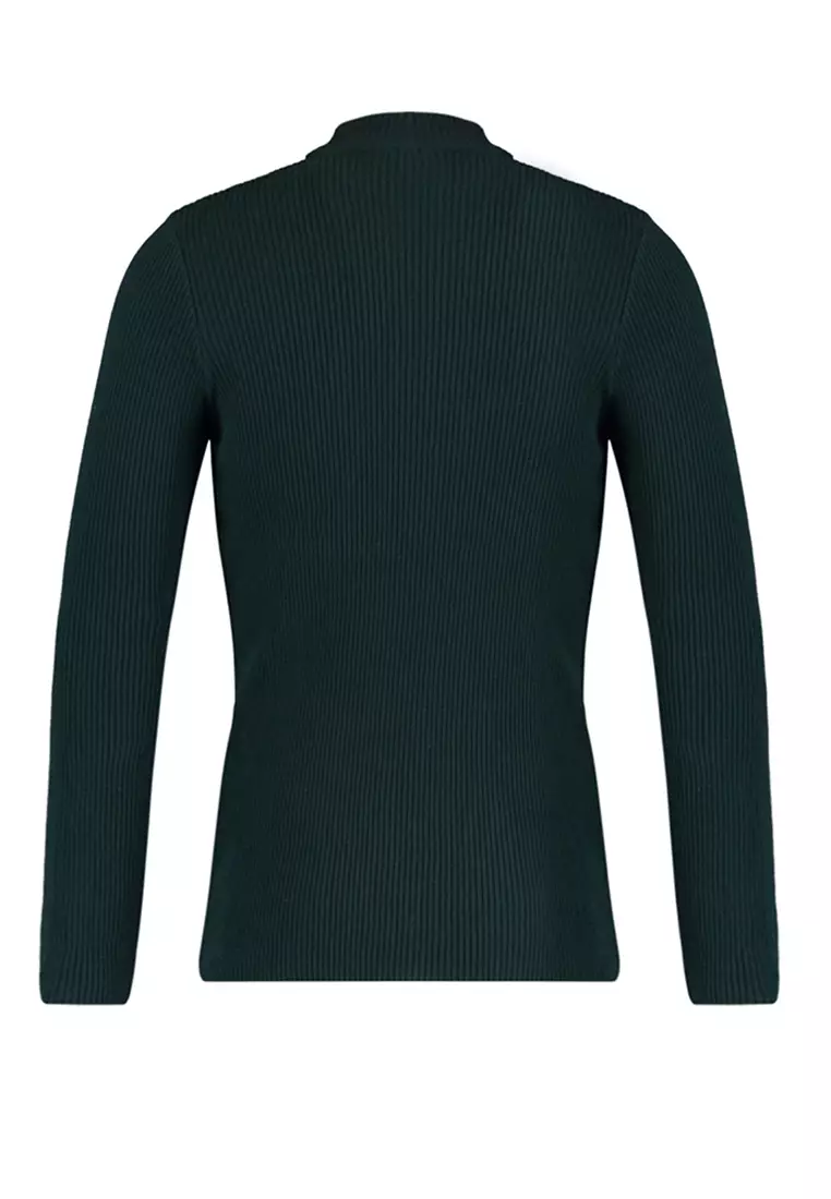 Slim Fit Buttoned Polo Neck Corduroy Knitted Sweater
