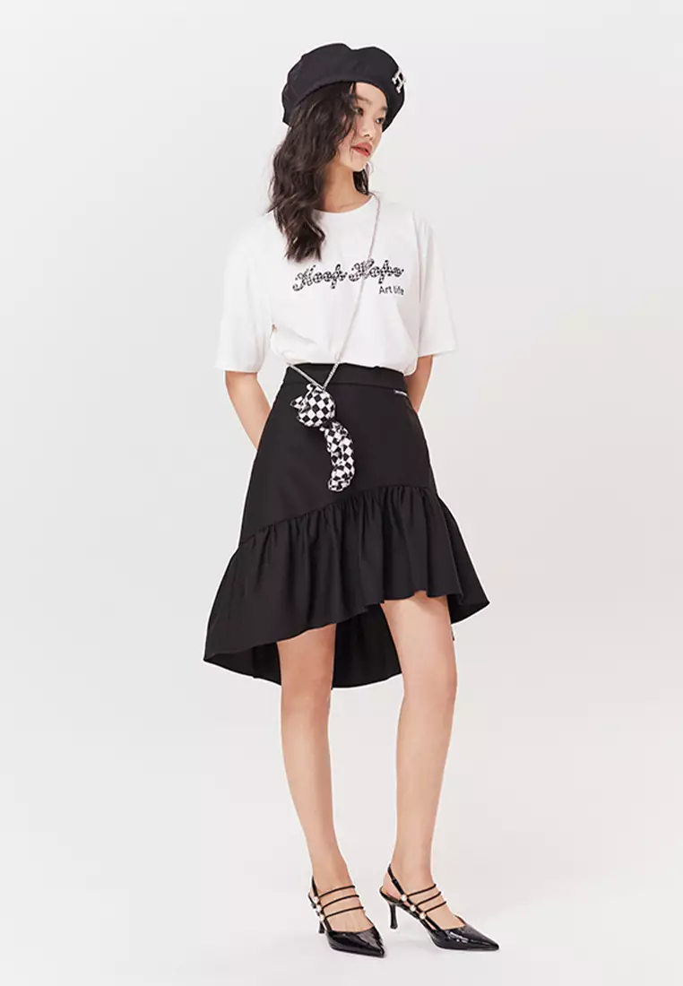 Asymmetrical Ruffle Midi Skirt
