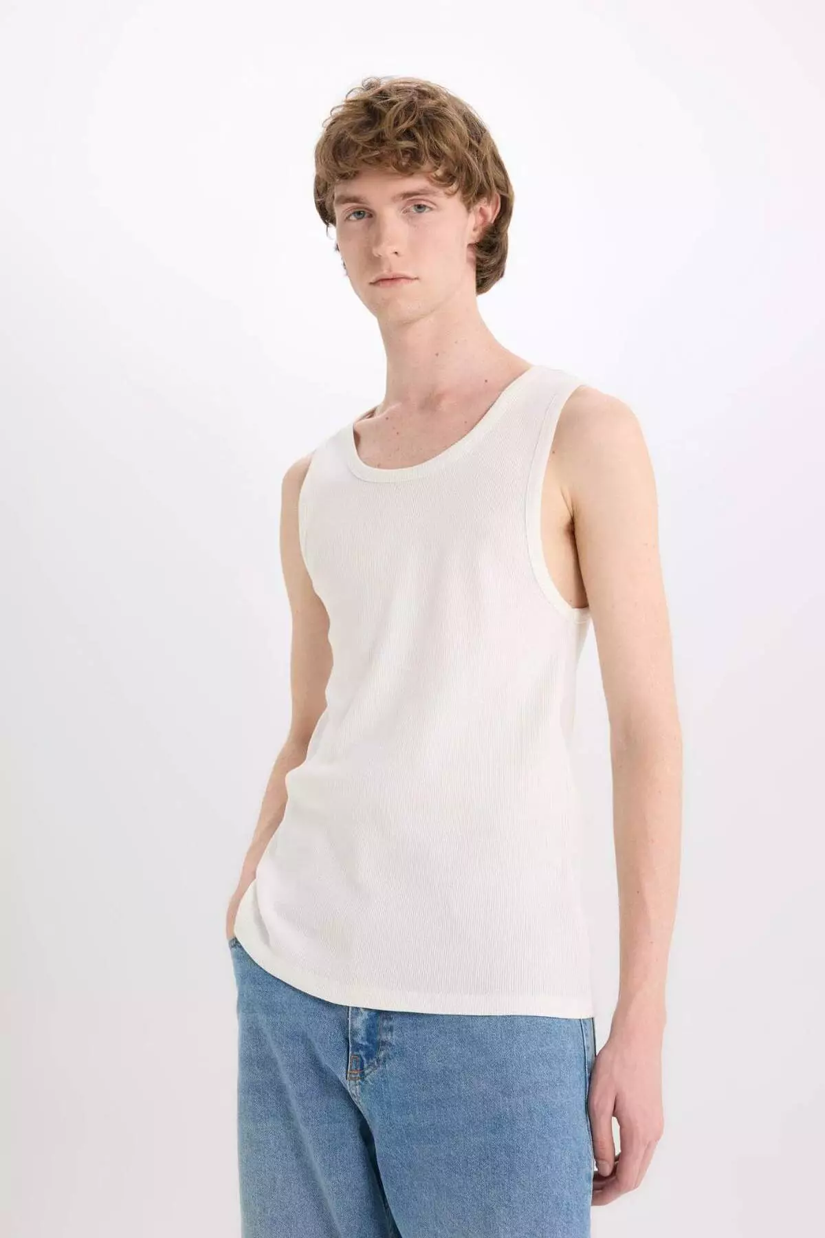 100% Cotton Fit Slim Fit Crew Neck Rib Tank Top E0446Ax25Sm