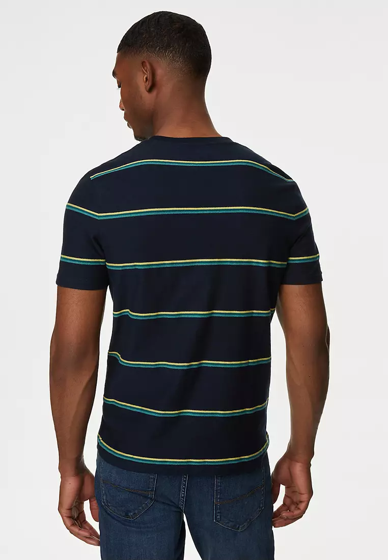 Pure Cotton Textured Striped T-Shirt