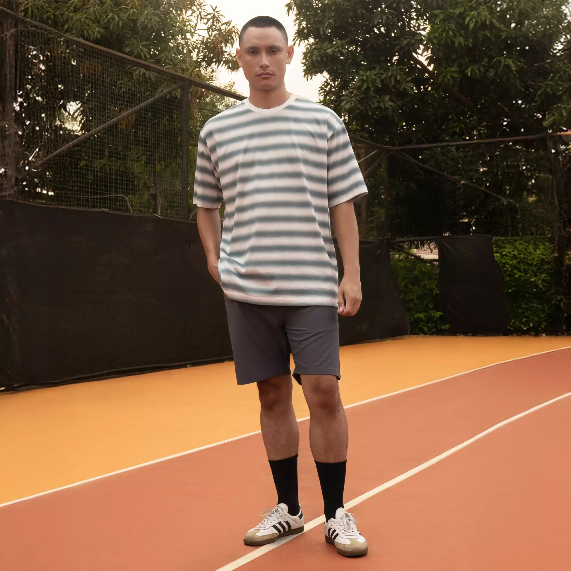 Osella Gradential Striped Relaxed Fit T-Shirt 2071660436 | Atasan Kaos Lengan Pendek Garis Garis Pria