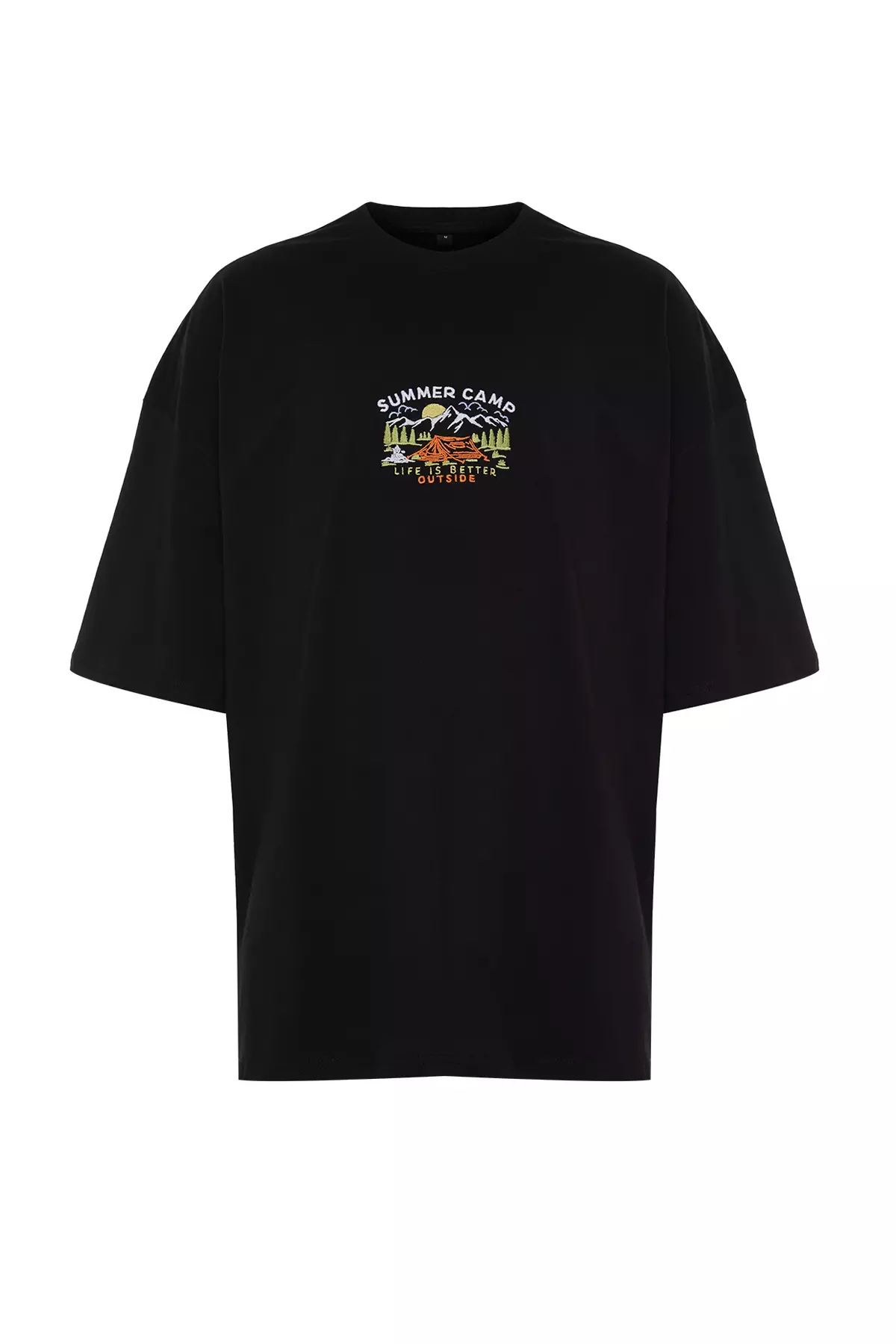 Black Oversize/Wide Fit Short Sleeve Scenic Embroidery 100% T-Shirt Tmnss23Ts00243