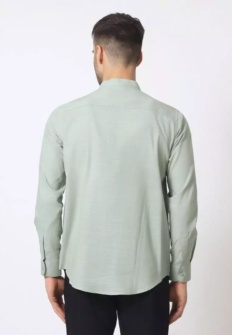 Cotton Well Oman Henley Shirt Soft Sage │Kemeja Koko Basic Lengan Panjang Hijau Sage Muda