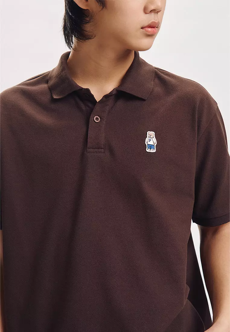Relaxed Fit Polo with Crew Bear Patch Embroidery