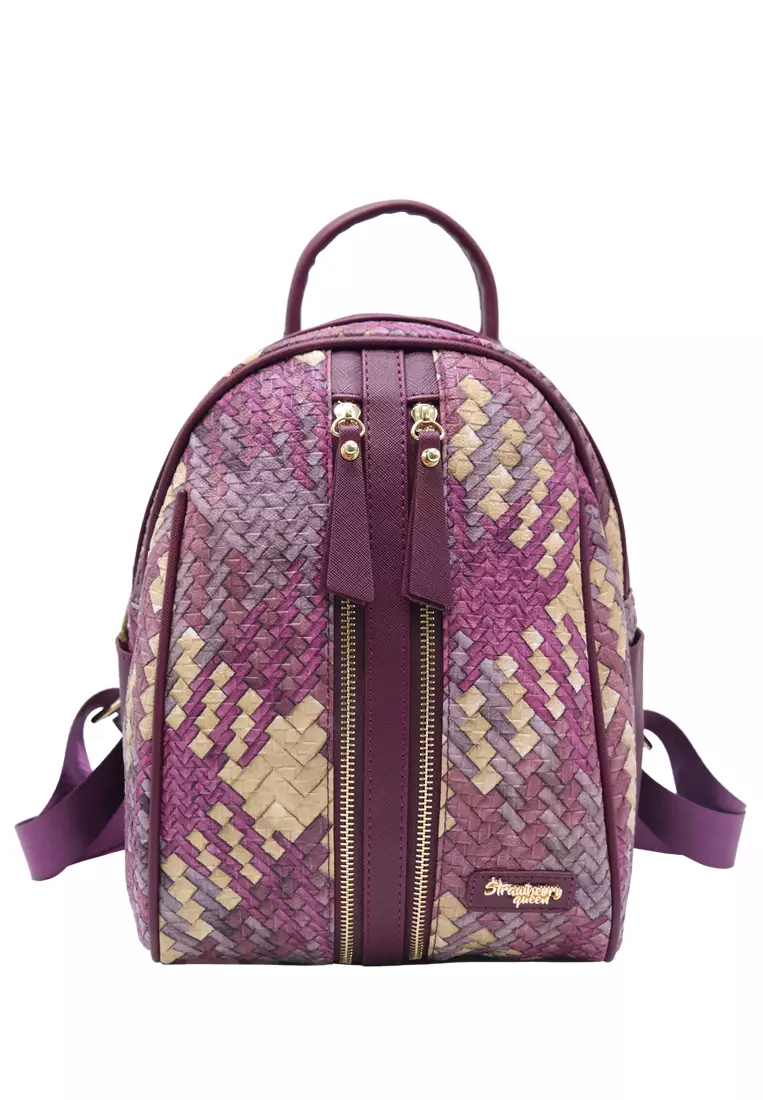 Strawberry Queen Dual Front Zipper Rattan Backpack - Candy (Rattan AG, Magenta)