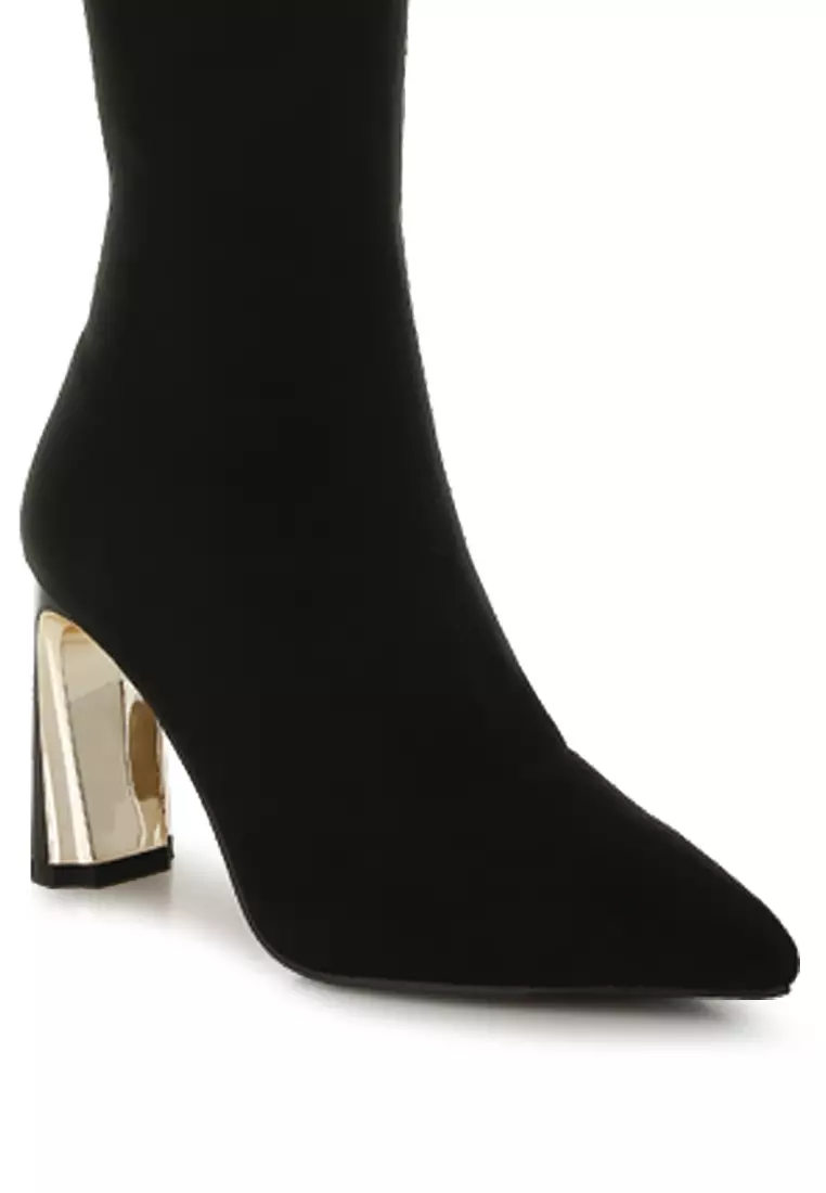 Black Slim Block Heel Long Boots