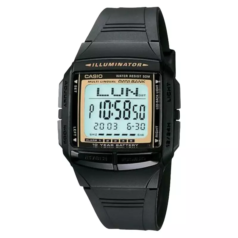 Jam Tangan Pria Casio General DB-36-9AVDF Data Bank Digital Dial Black Resin Band