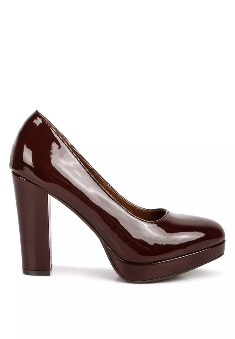 Discount on London Rag  shoes - SKU: Brown Patent Faux Leather Pump Sandals