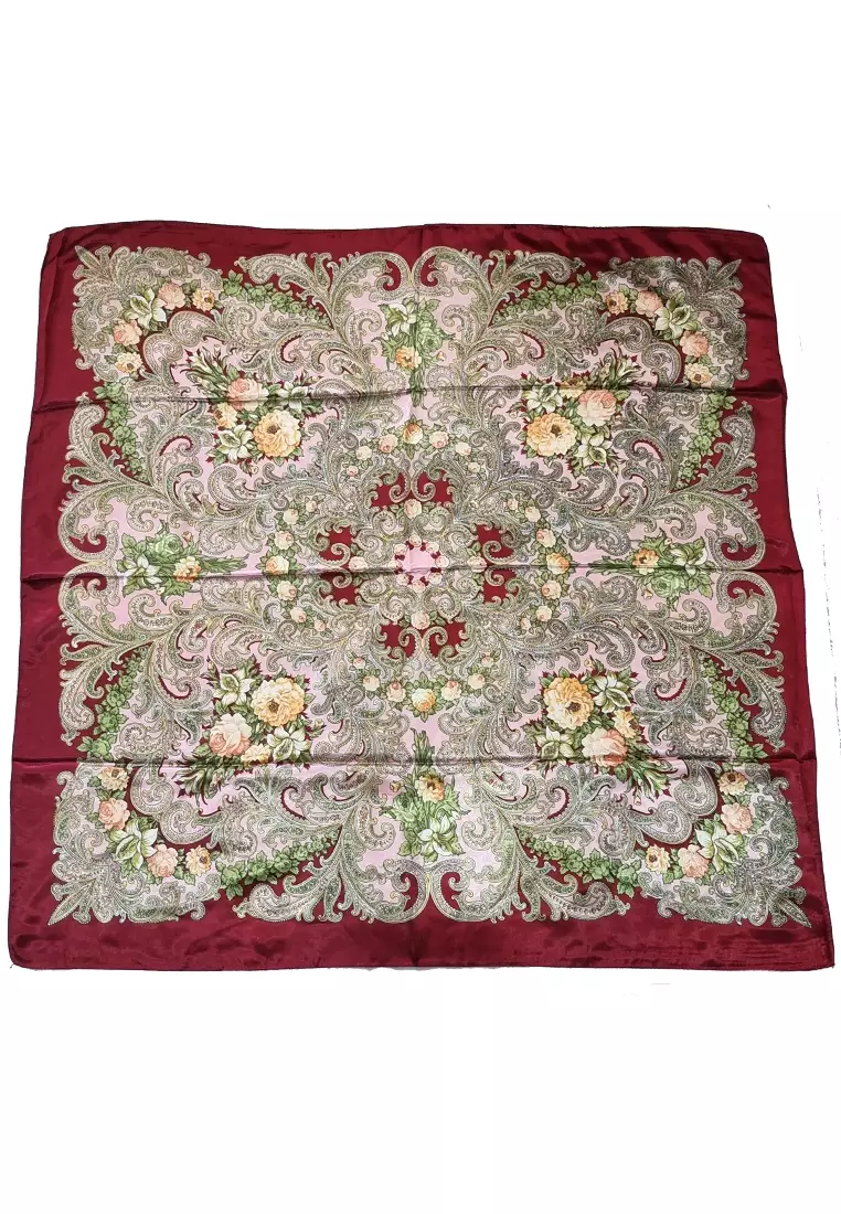 Rosalina Poly-Satin Square Scarf Liver Red