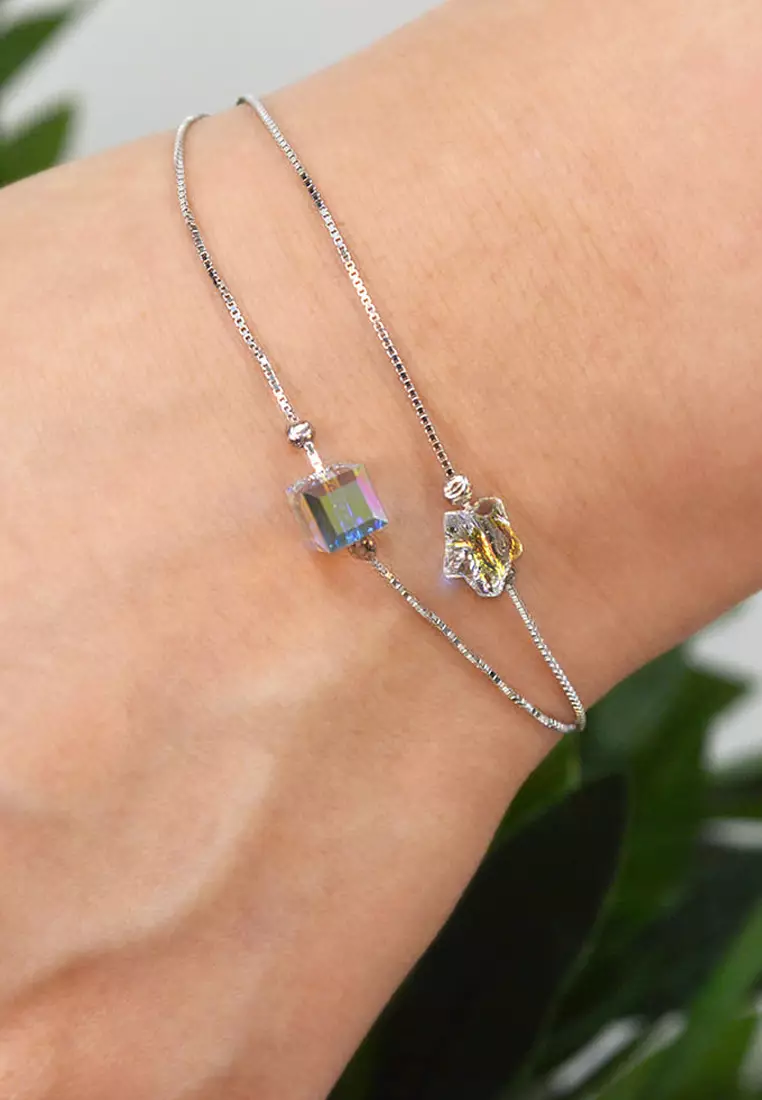 Solid 925 Sterling Silver Cubic Single Stone White Gold Filled Bracelet Embellished with Crystals from SWAROVSKI®