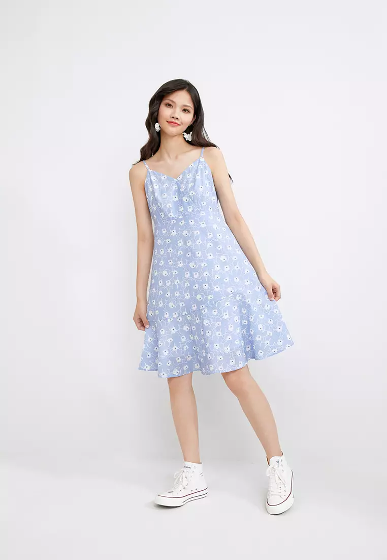 Textured Floral Spaghetti Strap Dress