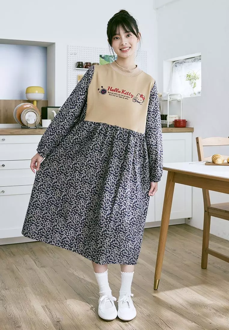 KITTY拿鐵咖啡系列．純棉小碎花假兩件背心洋裝《KB1413》