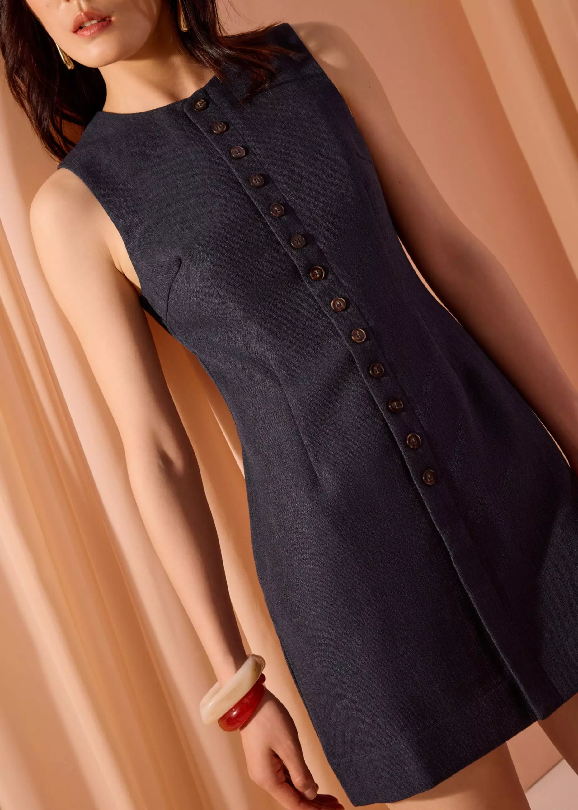 Dress Wanita - Rani Textured Button Down Mini Dress