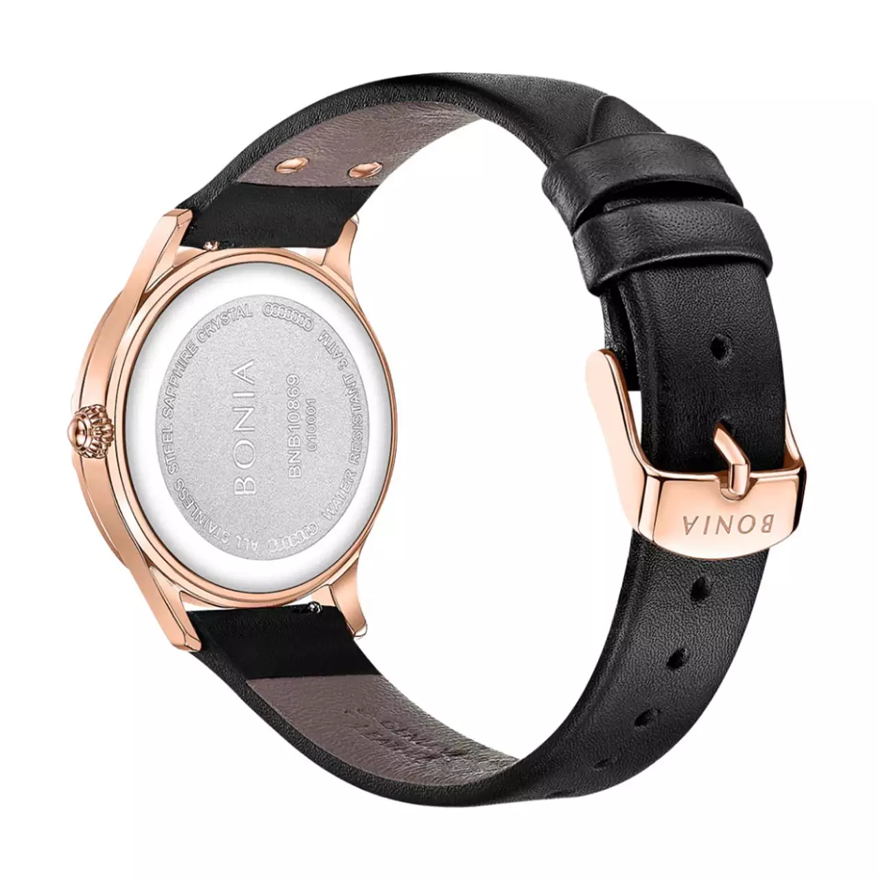 Bonia Jam Tangan Wanita - Black Rosegold - Leather - B10869-2537S
