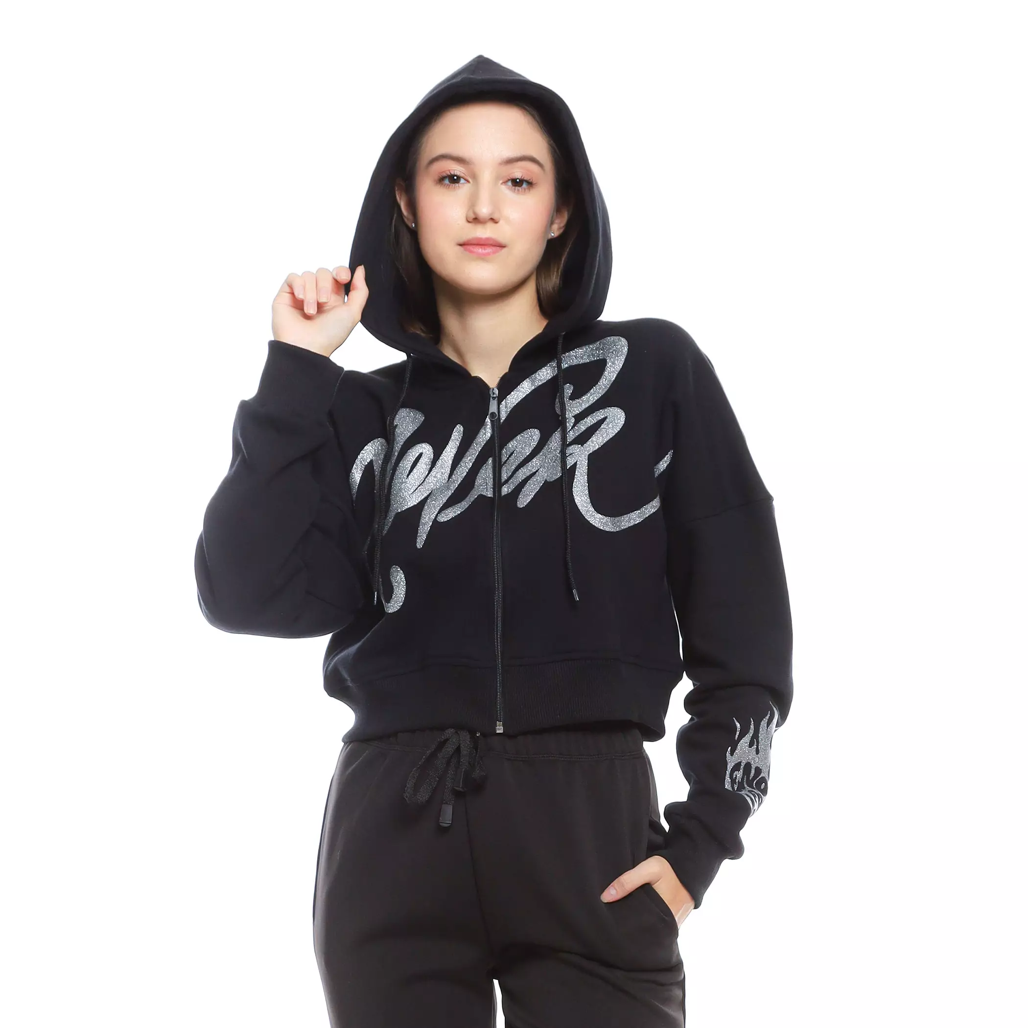 Enough For Today - Hoodie Crop Oversize Zipper Resleting Wanita Hitam Never Blink