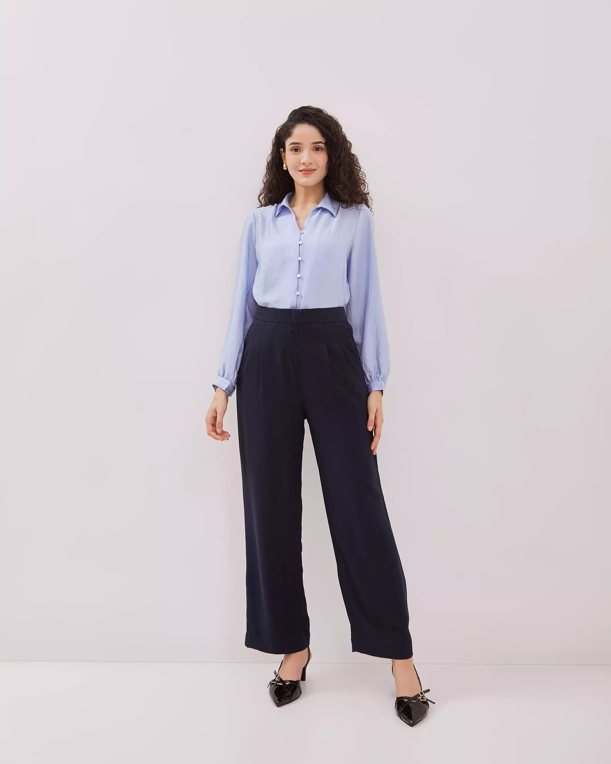 Urban Exchange Lilian Navy Wide-leg Pants - Bawahan Celana Panjang Formal Navy Warna Navy