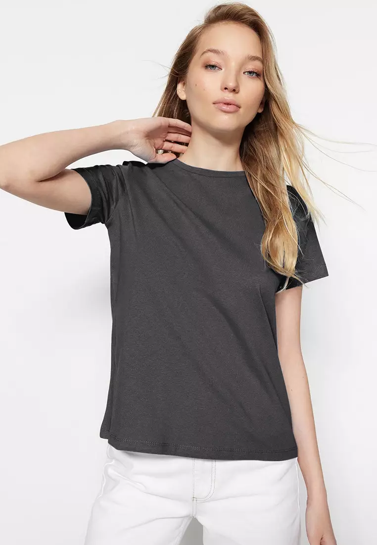 Anthracite-Yellow Basic Crew Neck 2-Pack Knitted T-Shirt