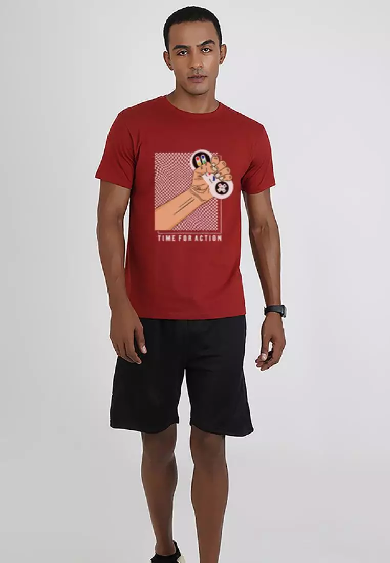 Game Action Graphic Maroon Cotton Short Sleeve Regular Fit T-Shirt