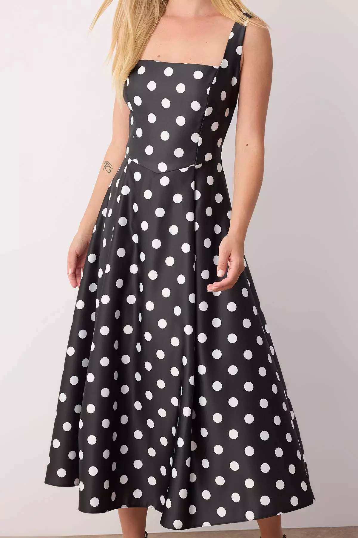 Black And White Polka Dot A Line Satin Stylish Evening Dress