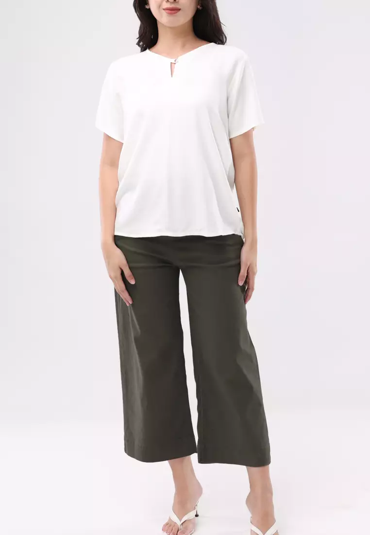 Woven Plain Soft Linen Short Sleeve Blouse