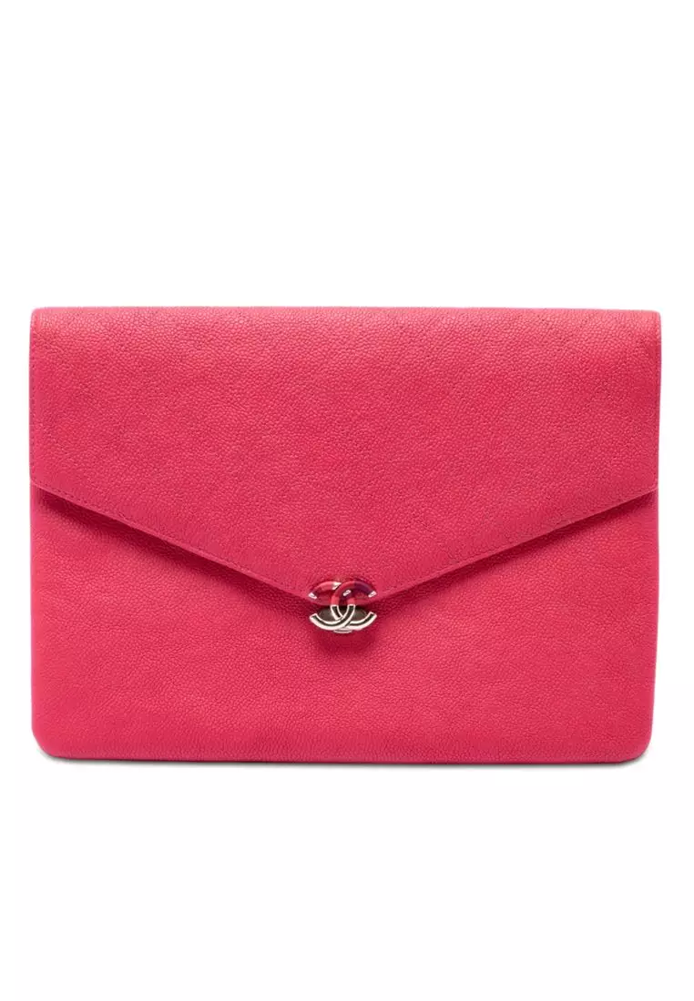 Pre-Loved Chanel Paris Cuba Quilted Caviar Thread Around Envelope Clutch