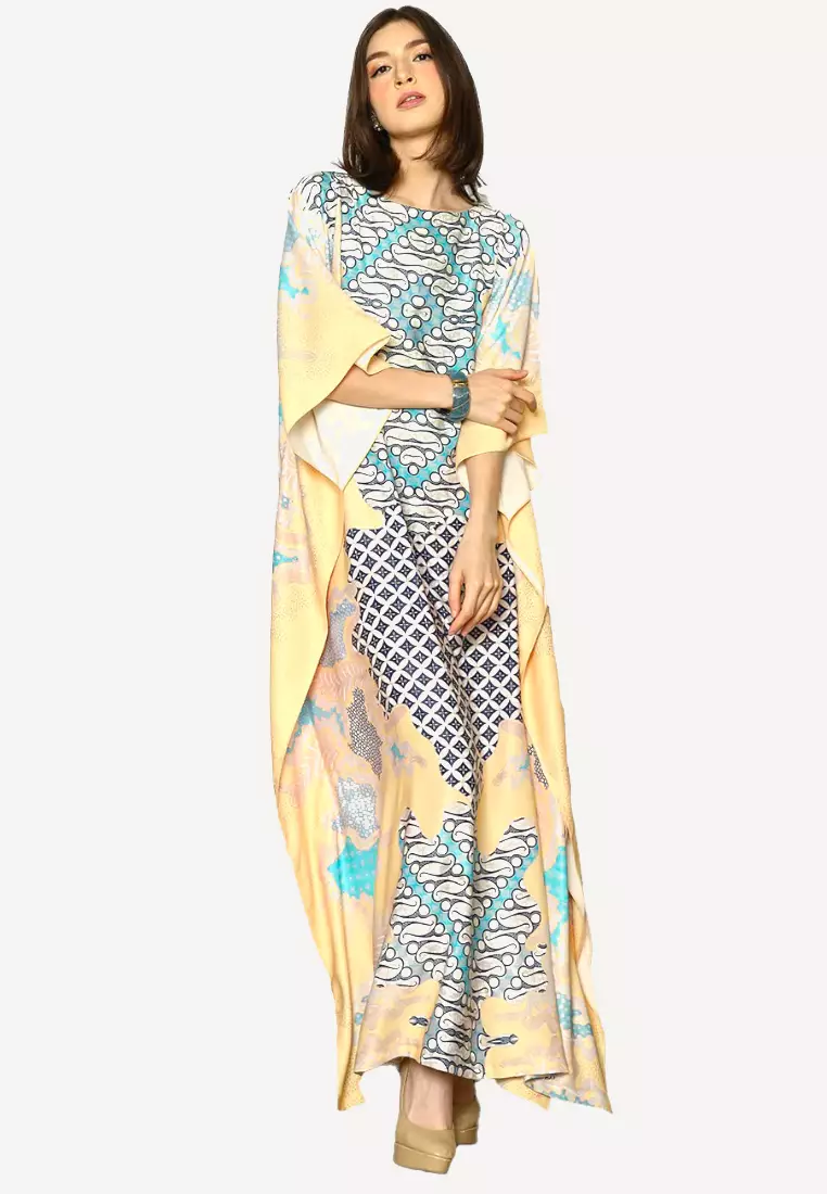 Kanzi Exclusive Short Sleeve Batik Kaftan Yellow