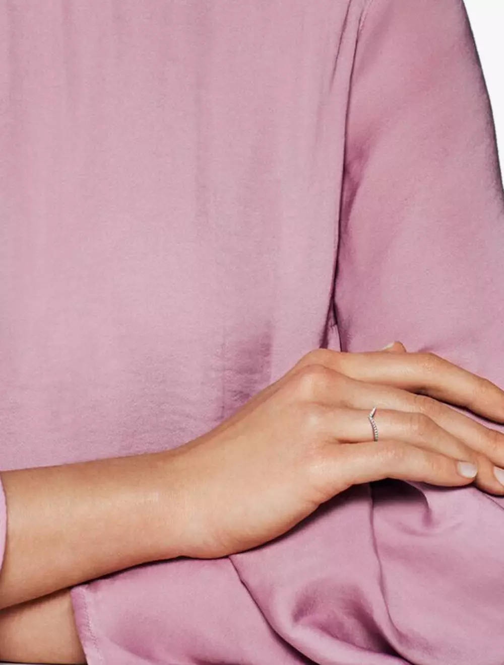 Wishbone silver ring with clear cubic zirconia