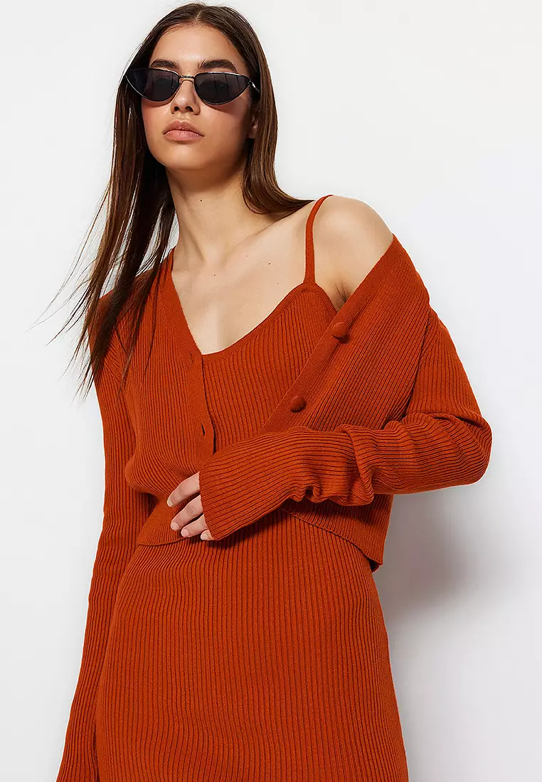 Tile Fitted Midi Knitwear Cardigan Dress Suit