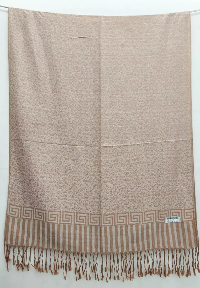 Aksesoris Syal Wanita Reversible Viscose Small Floral Pattern Pashmina Shawl Syal Wanita Gold