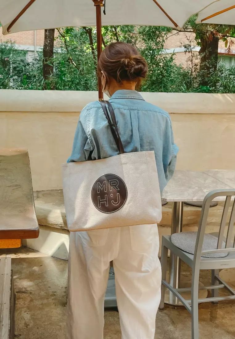 BONO LE BLANC V Canvas Vegan Leather Shoulder Bag Brown V