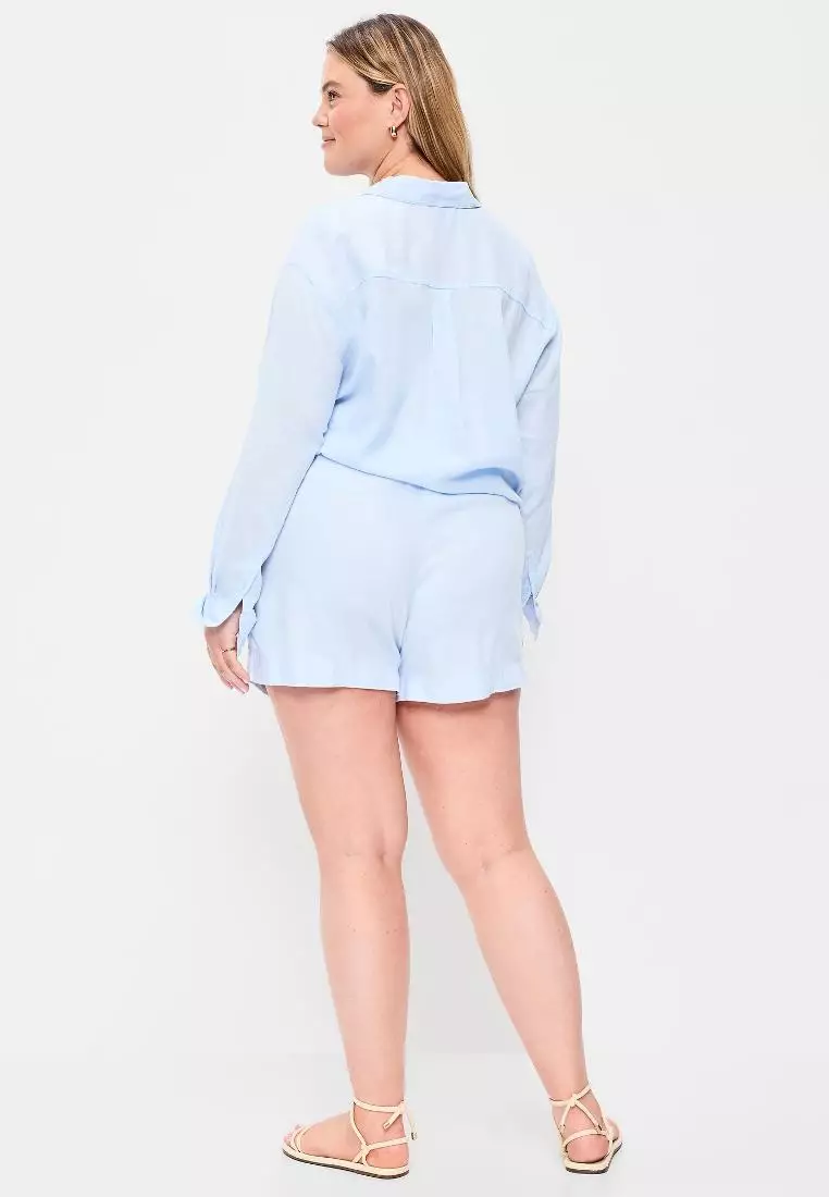 High-Waisted Beach Linen Pull-On Shorts