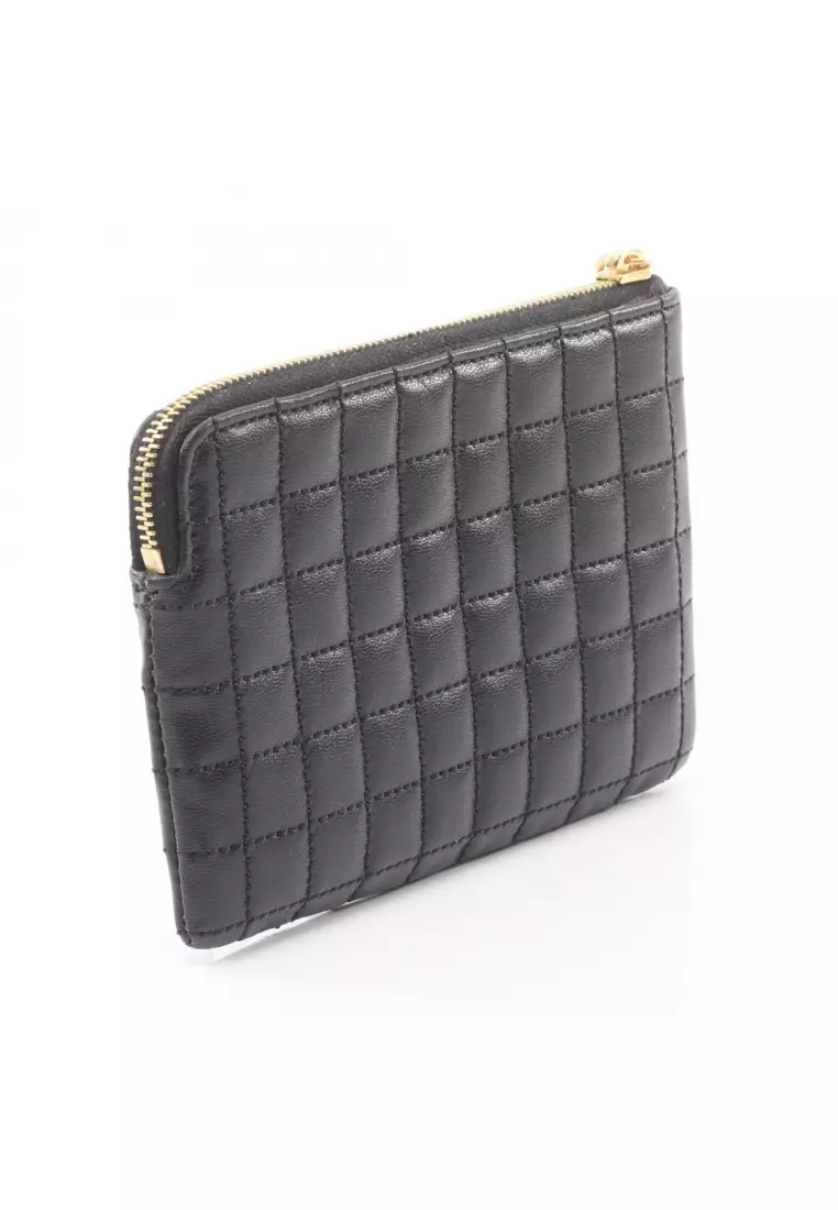 Pre-Loved Celine Coin & Card Pouch C-charm card case coin purse leather black