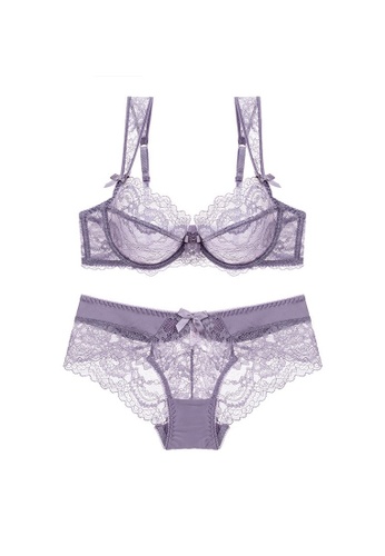W.Excellence purple Premium Purple Lace Lingerie Set (Bra and Underwear) F4EEDUS70D8570GS_1