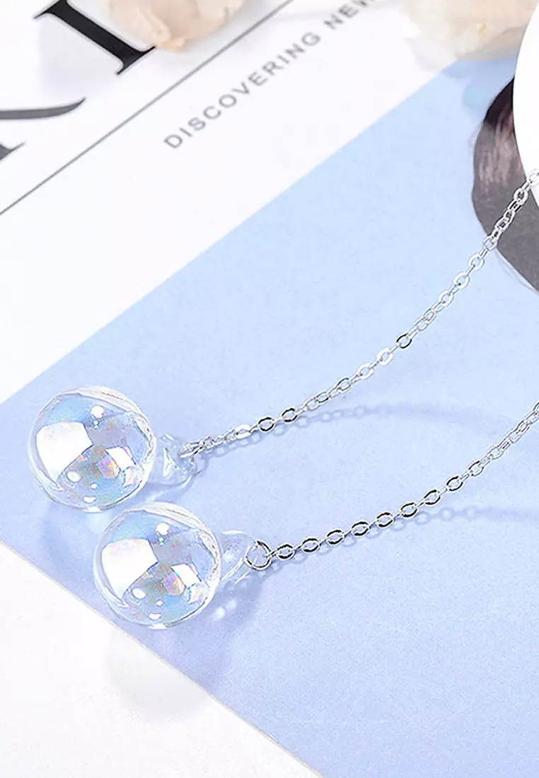 Sphere Rainbow Glass White Gold Layered Dangle Earrings