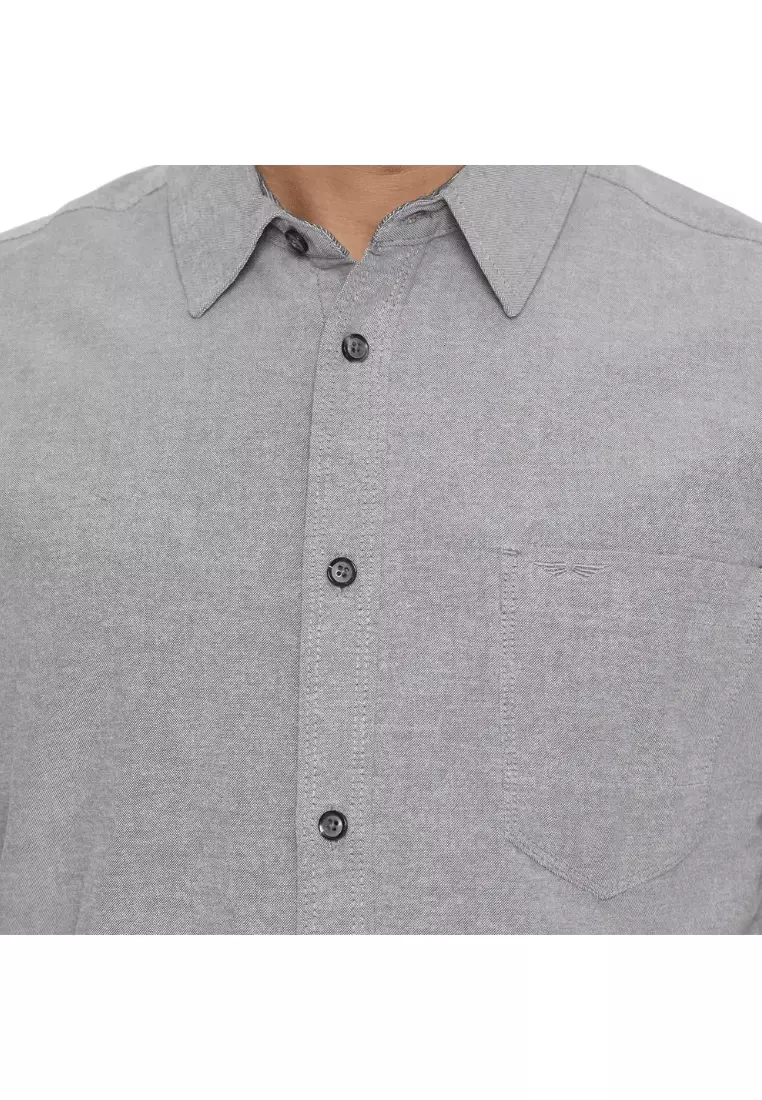 RBJ Kemeja Polos Cotton Abu Slim Fit Pria