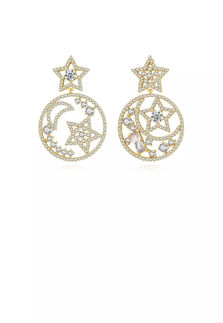 Asymmetric star moon earrings clearance