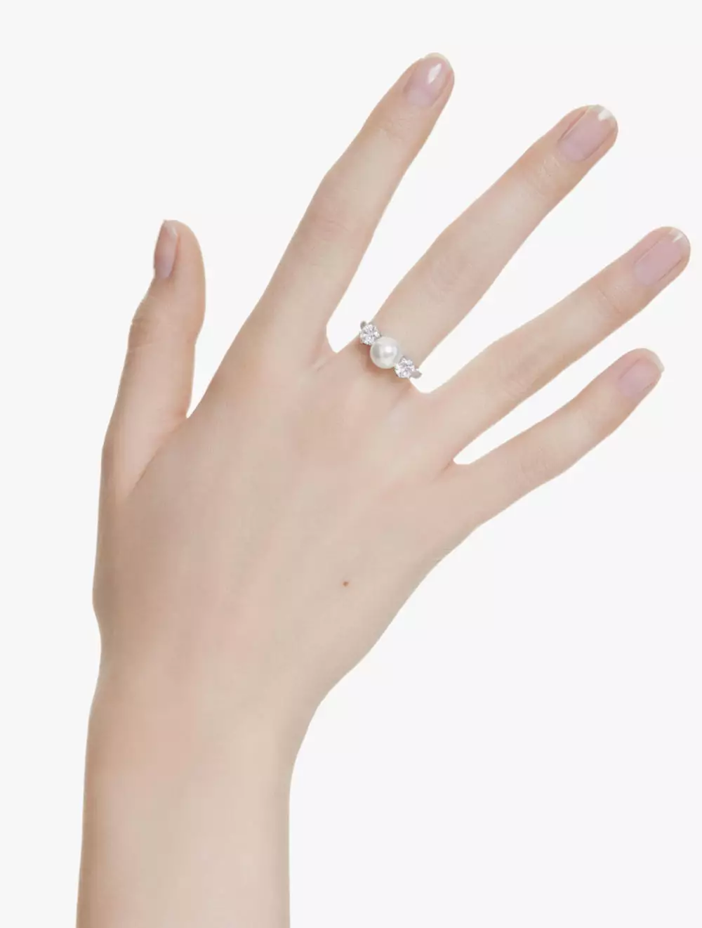 Matrix Cocktail Ring, Crystal Pearl, Round Cut, White, Rhodium Plated - 50 - White