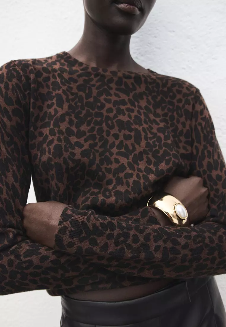 Ribbed Leopard-Print Sweater