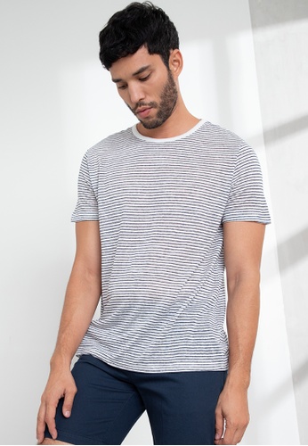 Origin by Zalora multi Stripe Crew Neck Linen T-Shirt D2902AAD0A8E89GS_1