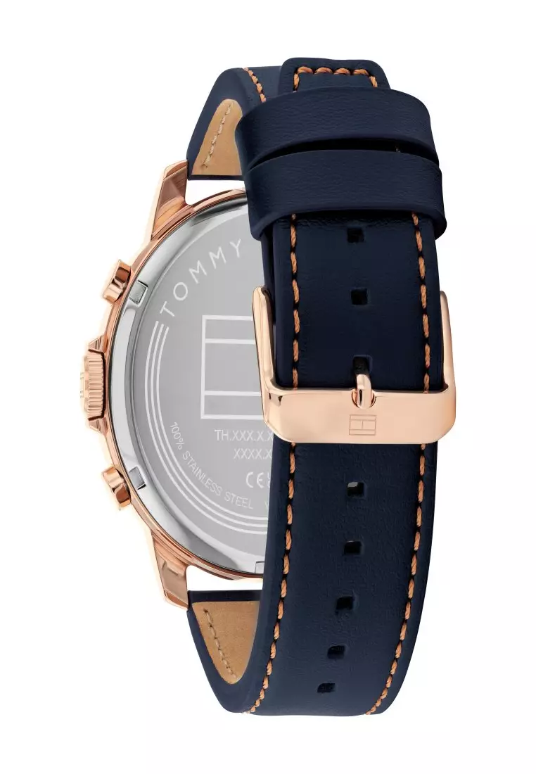 Men's Leather Strap Blue Dial Quartz Watch - TH1792206