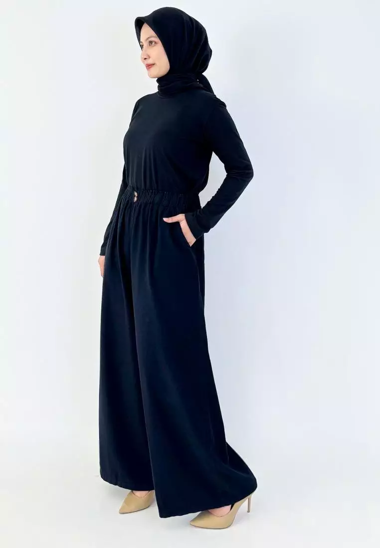 Palazzo Denim Welly (Celana Panjang Bawah Lebar) Panjang 104 cm HITAM