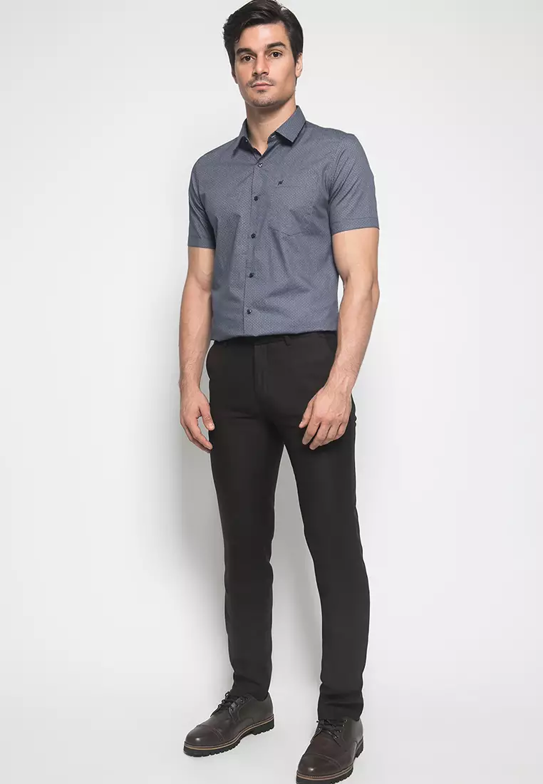 Johnwin - Kemeja Formal - Kemeja Pria - Full Motif - Abu - Slim Fit - FSH.650.K393.828.C - Free Keychain