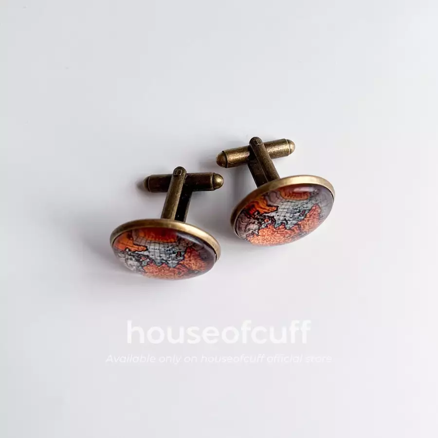 houseofcuff Cufflinks kancing manset kemeja world map atlas
