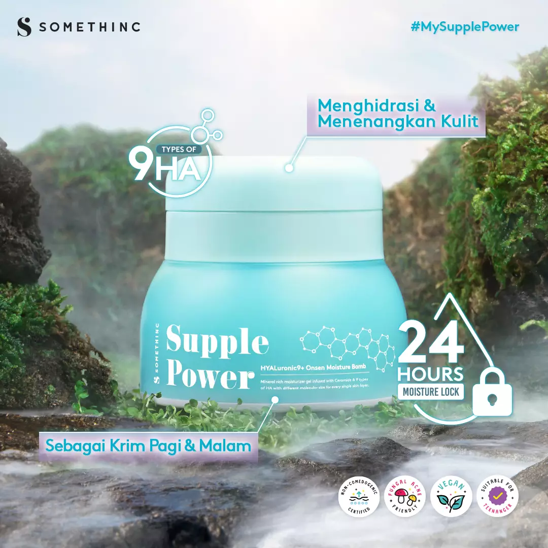 SOMETHINC 50 ML Supple Power Hyaluronic9+Onsen Moisture Bomb Gel - Krim Pagi dan Malam (Kulit Sensitif)