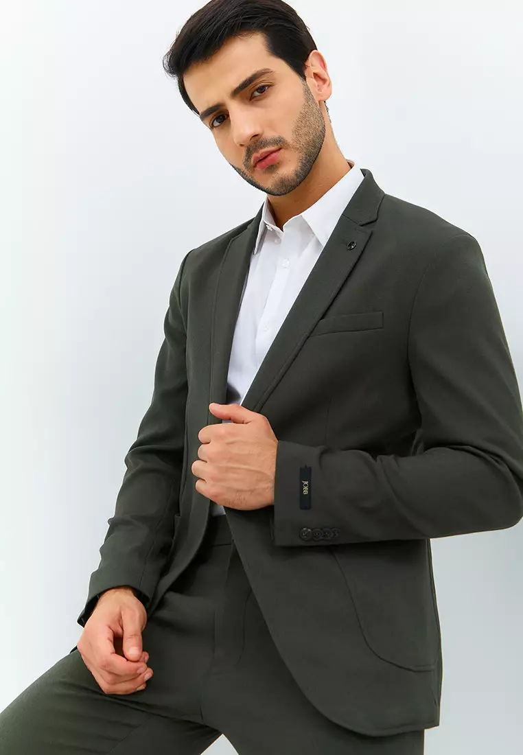 Jobb Rickman-T1 Blazer Pria Slim Fit Olive