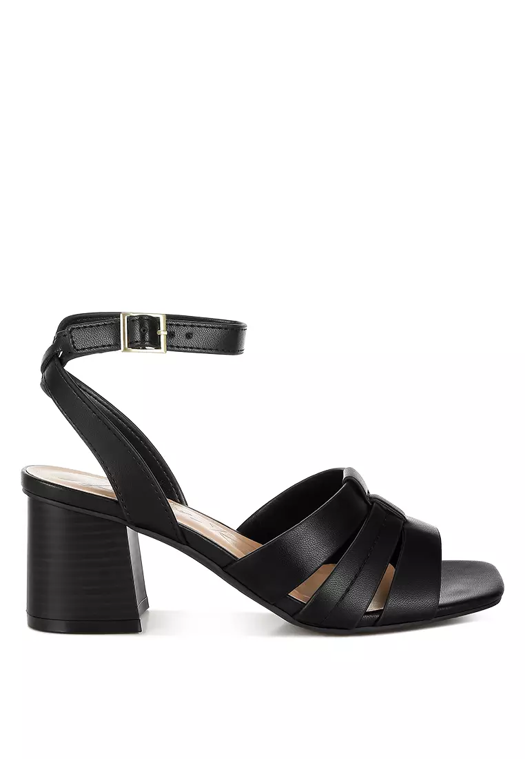 Pin Buckle Ankle Strap Sandals in Black