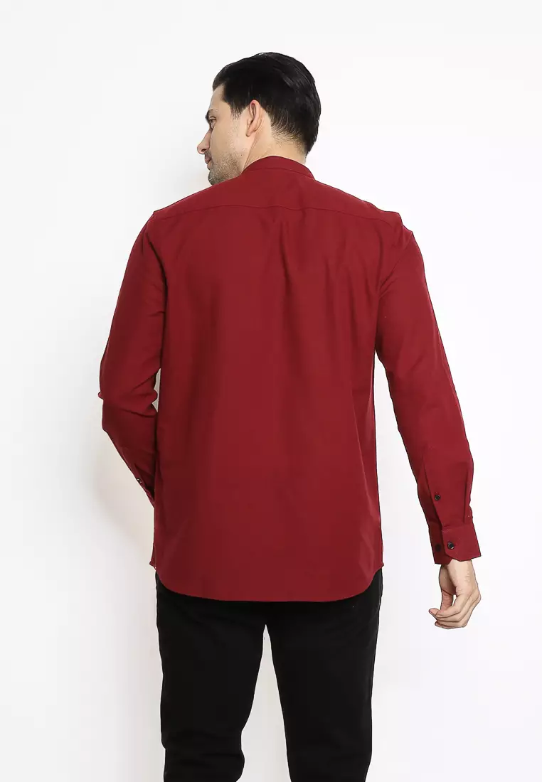 MAGINOT Kemeja Pria KOKO Basic Polos Lengan Panjang WINE