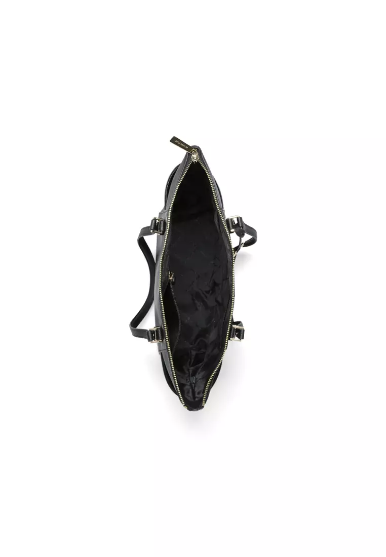 Charlotte Large Saffiano Leather Top-Zip Tote Bag in Black 5T0GCFT7L