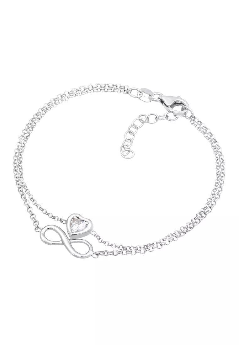 Gelang Perhiasan Perak 925 Wanita Layer Infinity Heart Zirconia Crystal